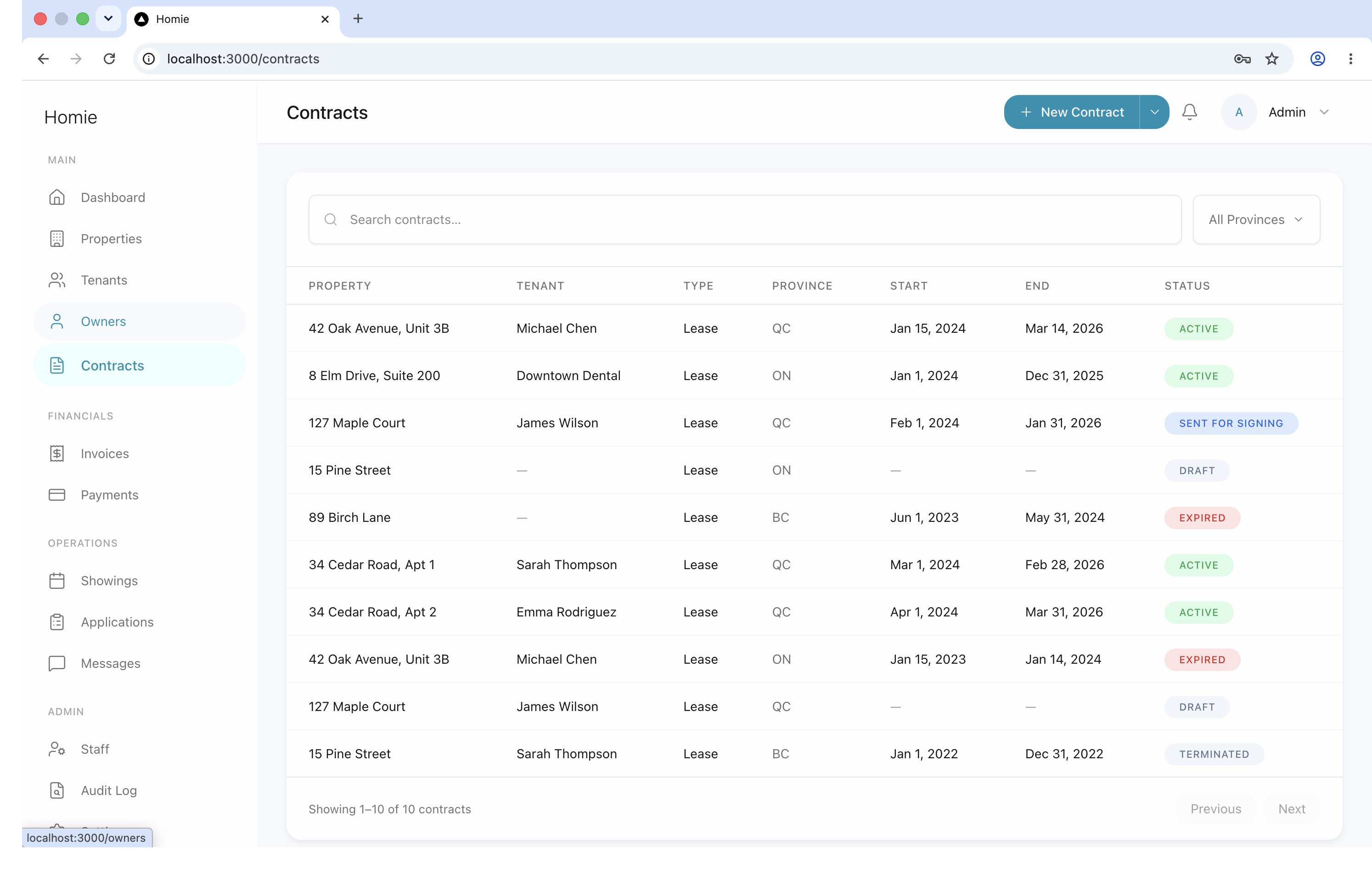 Contracts module